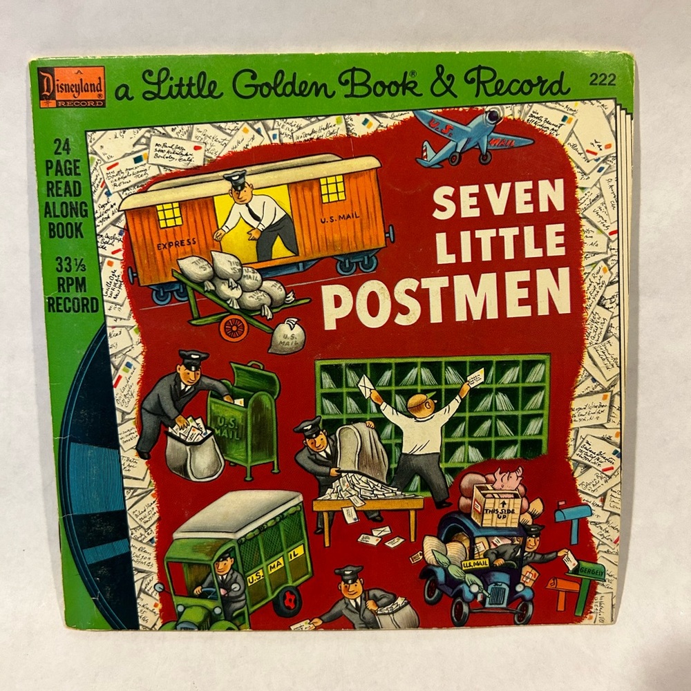 Vintage WALT DISNEY Seven Little Postmen Vinyl Little Golden Book Record Retro